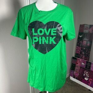 PINK Victoria's Secret Green and Black Short Sleeve Tee